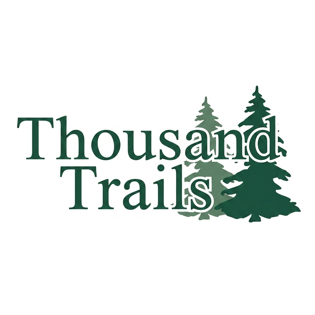 Thousand Trails logo featuring green pine trees